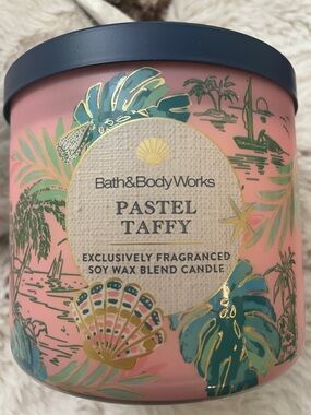 Bath & Body Works Pastel Taffy Candle – Pink with Teal Accents